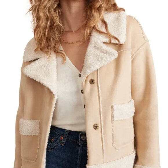 Marine Layer faux suede & faux shearling jacket in tortoise shell/cream - Picture 5 of 5